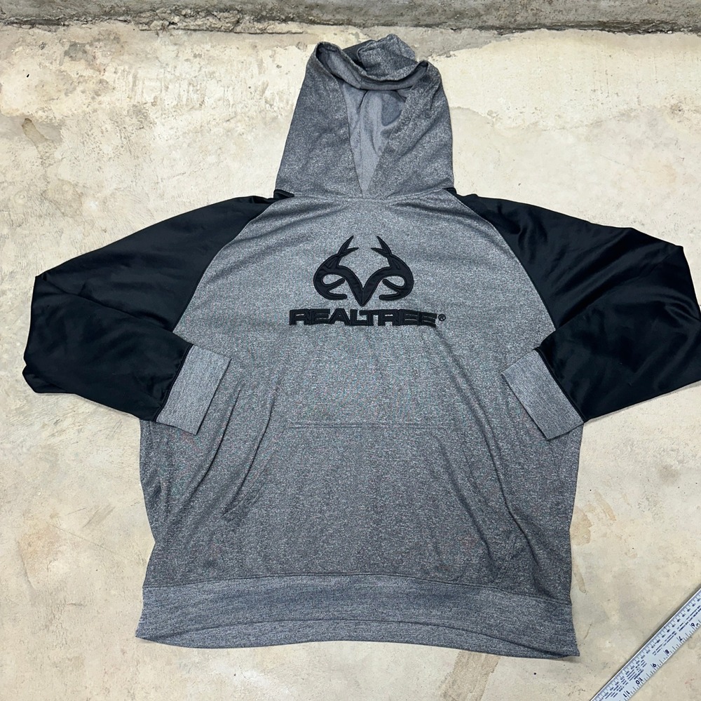 Realtree By RZO Men's Gray Black Raglan‎ Hoodie 2XL Polyester
